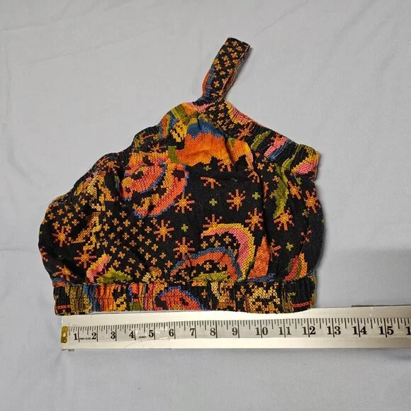 Farm Rio One Shoulder Crop Top Blouse Women Size S Linen - Picture 10 of 13